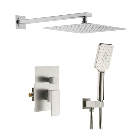 Cube Pressure Balanced 2-Function Shower System With Rough-In Valve, Brushed Nickle